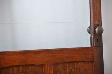 昭和レトロ　総タモ材!気泡ガラス入りアンティークドア