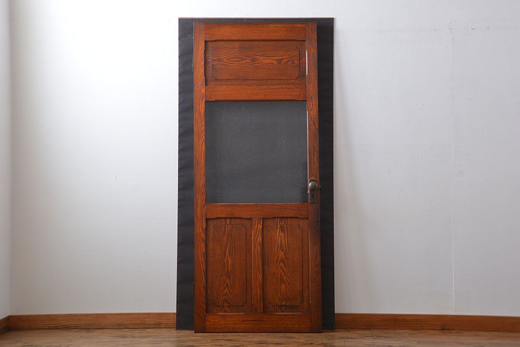 昭和レトロ　総タモ材!気泡ガラス入りアンティークドア