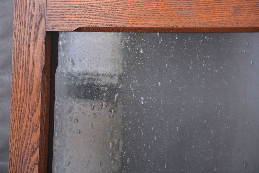 昭和レトロ　総タモ材!気泡ガラス入りアンティークドア