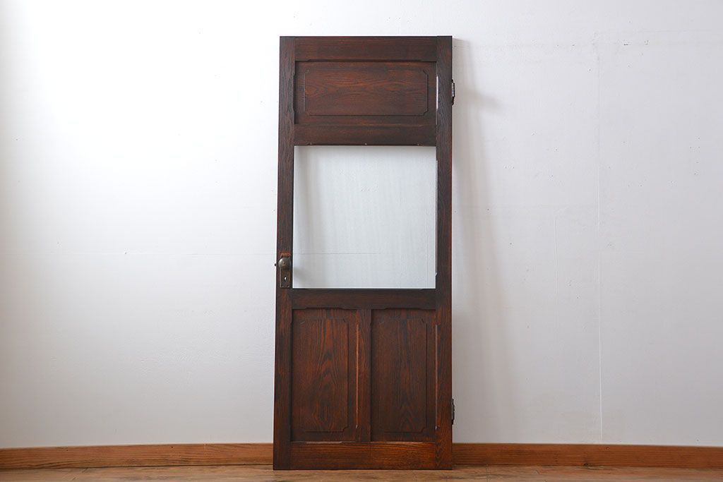 昭和レトロ　総タモ材!気泡ガラス入りアンティークドア