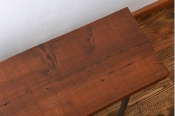 レトロ家具　昭和レトロ 天板一枚板!鉄脚ベンチ(2)