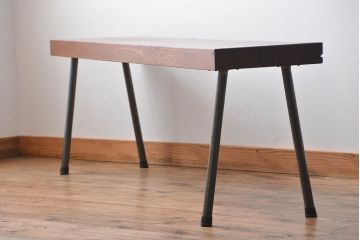 レトロ家具　昭和レトロ 天板一枚板!鉄脚ベンチ(2)