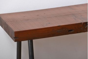 レトロ家具　昭和レトロ 天板一枚板!鉄脚ベンチ(2)