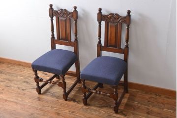 アンティーク家具　イギリスアンティーク 豪華絢爛!オーク材　彫刻の美しいダイニングチェア2脚セット(1)