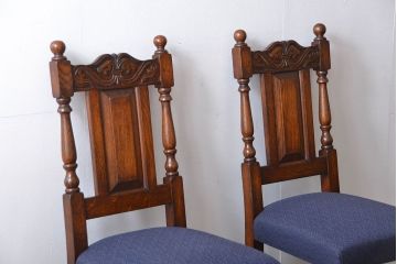アンティーク家具　イギリスアンティーク 豪華絢爛!オーク材　彫刻の美しいダイニングチェア2脚セット(1)