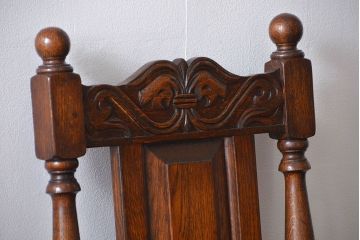 アンティーク家具　イギリスアンティーク 豪華絢爛!オーク材　彫刻の美しいダイニングチェア2脚セット(1)