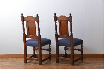 アンティーク家具　イギリスアンティーク 豪華絢爛!オーク材　彫刻の美しいダイニングチェア2脚セット(1)