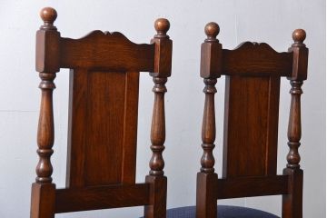 アンティーク家具　イギリスアンティーク 豪華絢爛!オーク材　彫刻の美しいダイニングチェア2脚セット(1)
