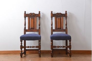 アンティーク家具　イギリスアンティーク 豪華絢爛!オーク材　彫刻の美しいダイニングチェア2脚セット(2)