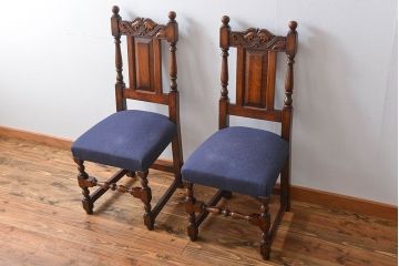 アンティーク家具　イギリスアンティーク 豪華絢爛!オーク材　彫刻の美しいダイニングチェア2脚セット(2)