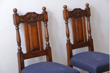 アンティーク家具　イギリスアンティーク 豪華絢爛!オーク材　彫刻の美しいダイニングチェア2脚セット(2)