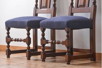 アンティーク家具　イギリスアンティーク 豪華絢爛!オーク材　彫刻の美しいダイニングチェア2脚セット(2)