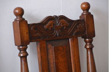 アンティーク家具　イギリスアンティーク 豪華絢爛!オーク材　彫刻の美しいダイニングチェア2脚セット(2)