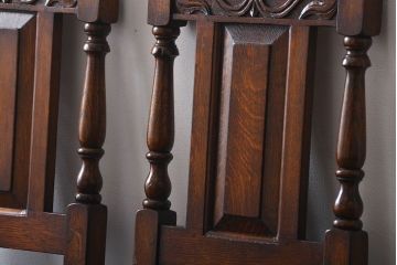 アンティーク家具　イギリスアンティーク 豪華絢爛!オーク材　彫刻の美しいダイニングチェア2脚セット(2)