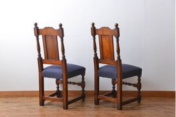 アンティーク家具　イギリスアンティーク 豪華絢爛!オーク材　彫刻の美しいダイニングチェア2脚セット(2)