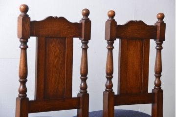 アンティーク家具　イギリスアンティーク 豪華絢爛!オーク材　彫刻の美しいダイニングチェア2脚セット(2)