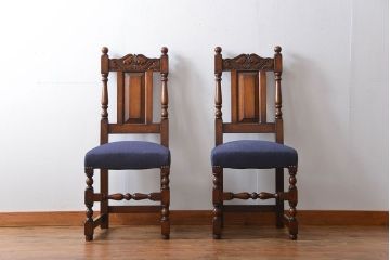 アンティーク家具　イギリスアンティーク 豪華絢爛!オーク材　彫刻の美しいダイニングチェア2脚セット(3)