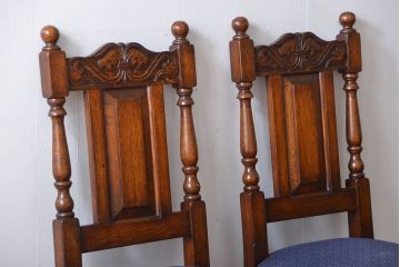 アンティーク家具　イギリスアンティーク 豪華絢爛!オーク材　彫刻の美しいダイニングチェア2脚セット(3)
