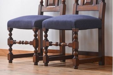 アンティーク家具　イギリスアンティーク 豪華絢爛!オーク材　彫刻の美しいダイニングチェア2脚セット(3)