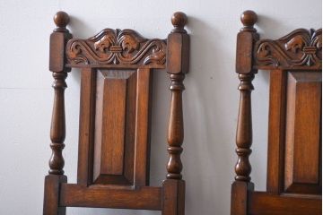 アンティーク家具　イギリスアンティーク 豪華絢爛!オーク材　彫刻の美しいダイニングチェア2脚セット(3)
