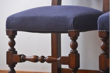 アンティーク家具　イギリスアンティーク 豪華絢爛!オーク材　彫刻の美しいダイニングチェア2脚セット(3)