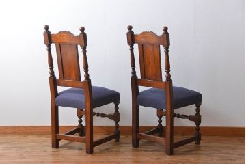 アンティーク家具　イギリスアンティーク 豪華絢爛!オーク材　彫刻の美しいダイニングチェア2脚セット(3)