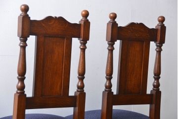 アンティーク家具　イギリスアンティーク 豪華絢爛!オーク材　彫刻の美しいダイニングチェア2脚セット(3)