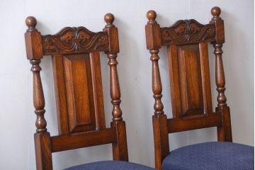 アンティーク家具　イギリスアンティーク 豪華絢爛!オーク材　彫刻の美しいダイニングチェア2脚セット(4)
