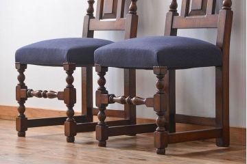 アンティーク家具　イギリスアンティーク 豪華絢爛!オーク材　彫刻の美しいダイニングチェア2脚セット(4)