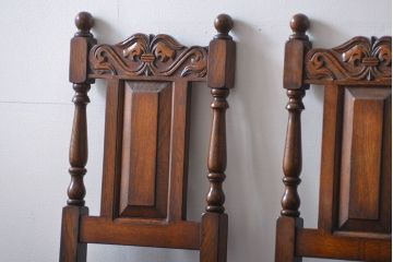 アンティーク家具　イギリスアンティーク 豪華絢爛!オーク材　彫刻の美しいダイニングチェア2脚セット(4)