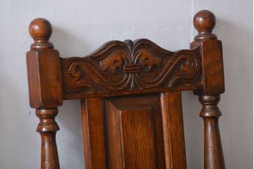 アンティーク家具　イギリスアンティーク 豪華絢爛!オーク材　彫刻の美しいダイニングチェア2脚セット(4)