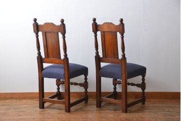 アンティーク家具　イギリスアンティーク 豪華絢爛!オーク材　彫刻の美しいダイニングチェア2脚セット(4)