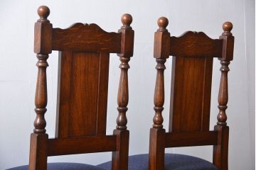 アンティーク家具　イギリスアンティーク 豪華絢爛!オーク材　彫刻の美しいダイニングチェア2脚セット(4)