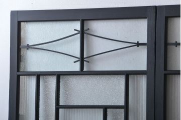 大正ロマン　艶消しブラックペイントの背の高いガラス戸4枚セット(引き戸)