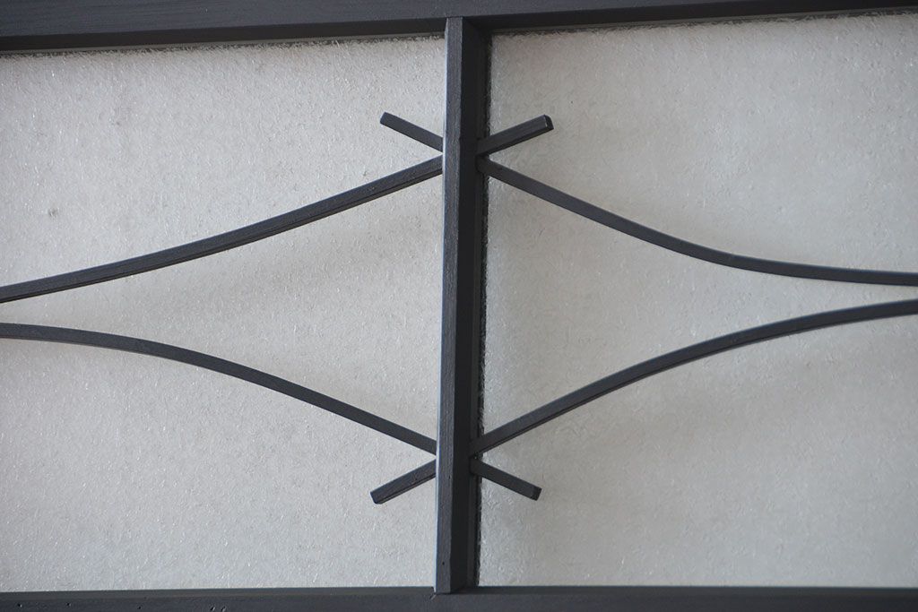 大正ロマン　艶消しブラックペイントの背の高いガラス戸4枚セット(引き戸)