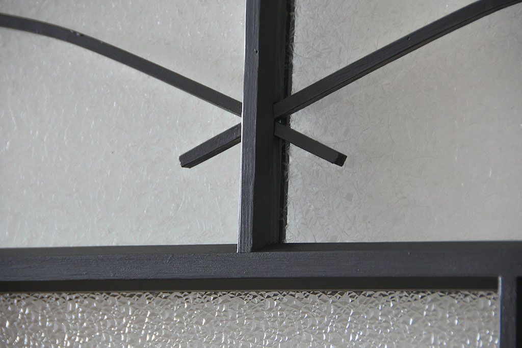 大正ロマン　艶消しブラックペイントの背の高いガラス戸4枚セット(引き戸)