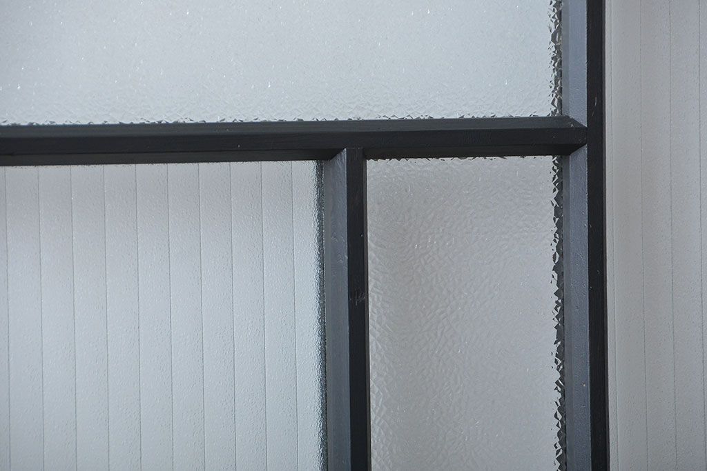 大正ロマン　艶消しブラックペイントの背の高いガラス戸4枚セット(引き戸)