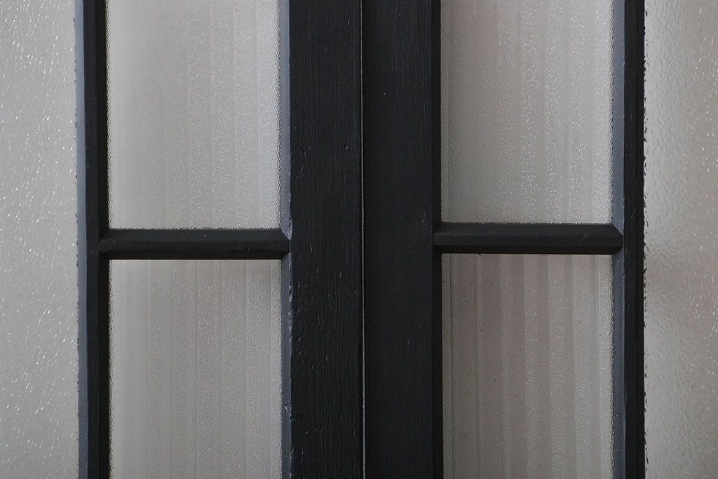 大正ロマン　艶消しブラックペイントの背の高いガラス戸4枚セット(引き戸)