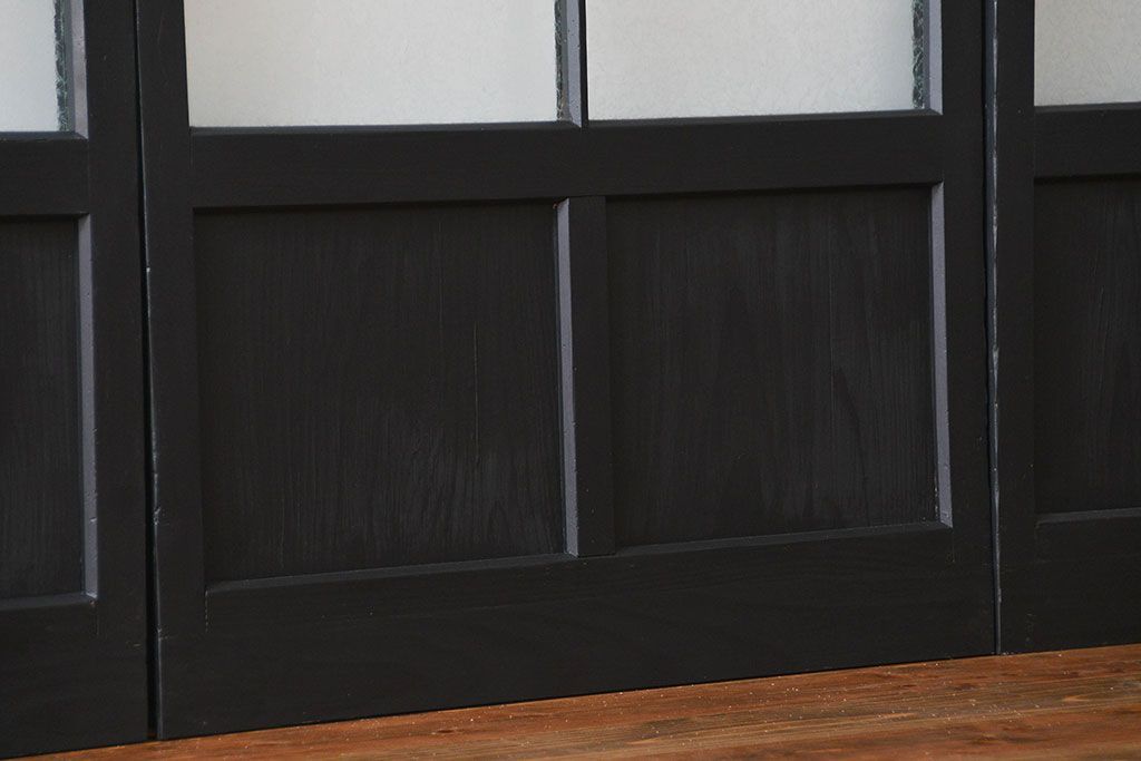 大正ロマン　艶消しブラックペイントの背の高いガラス戸4枚セット(引き戸)
