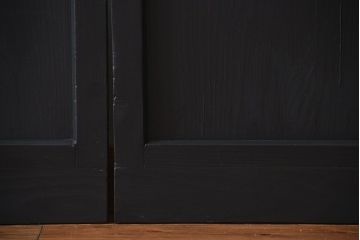 大正ロマン　艶消しブラックペイントの背の高いガラス戸4枚セット(引き戸)