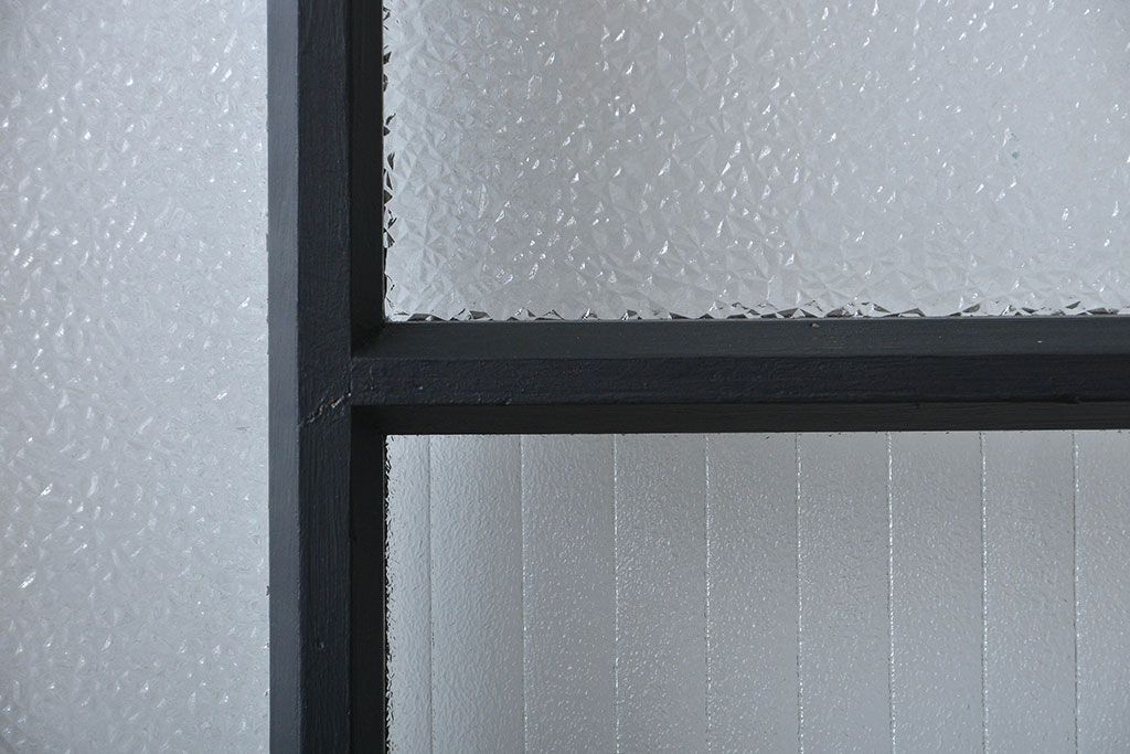 大正ロマン　艶消しブラックペイントの背の高いガラス戸4枚セット(引き戸)