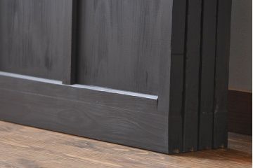 大正ロマン　艶消しブラックペイントの背の高いガラス戸4枚セット(引き戸)