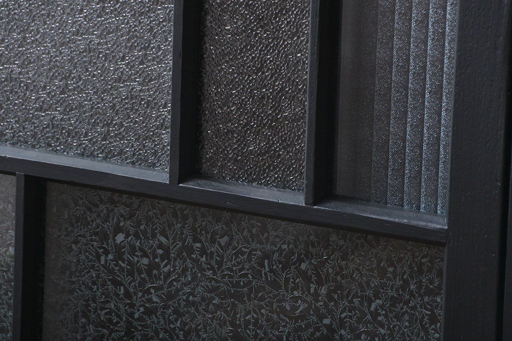 大正ロマン　艶消しブラックペイントの背の高いガラス戸4枚セット(引き戸)