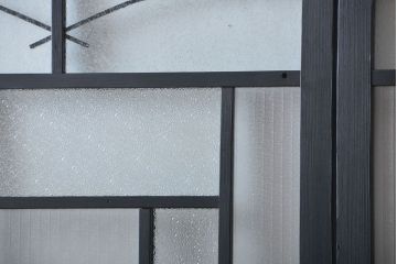 大正ロマン　艶消しブラックペイントの背の高いガラス戸4枚セット(引き戸)