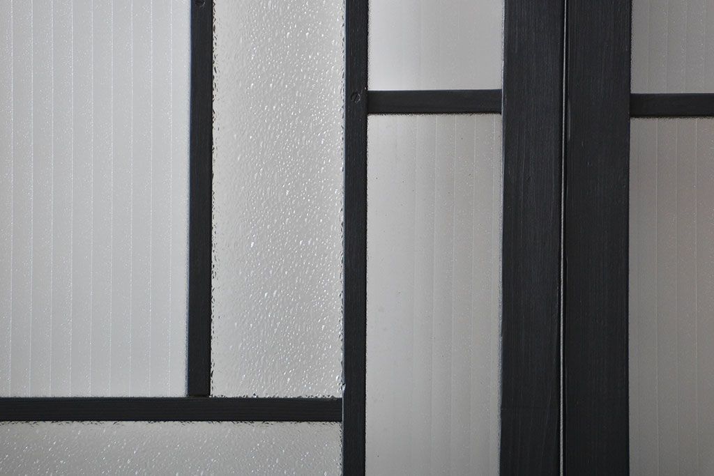 大正ロマン　艶消しブラックペイントの背の高いガラス戸4枚セット(引き戸)