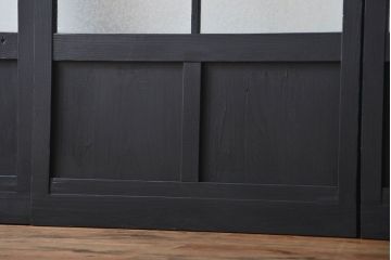 大正ロマン　艶消しブラックペイントの背の高いガラス戸4枚セット(引き戸)