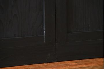 大正ロマン　艶消しブラックペイントの背の高いガラス戸4枚セット(引き戸)