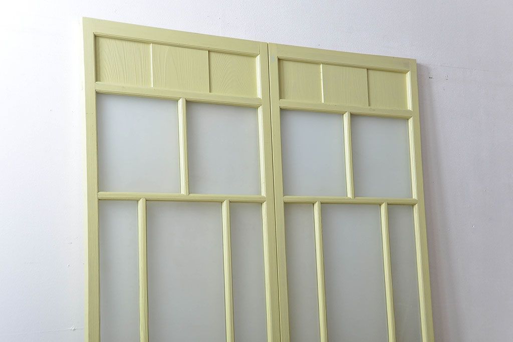 アンティーク 爽やかなカラーのガラス戸2枚セット(引き戸)