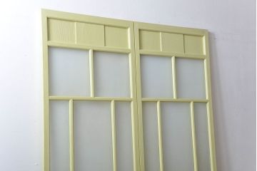 アンティーク 爽やかなカラーのガラス戸2枚セット(引き戸)