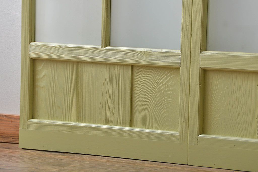 アンティーク 爽やかなカラーのガラス戸2枚セット(引き戸)